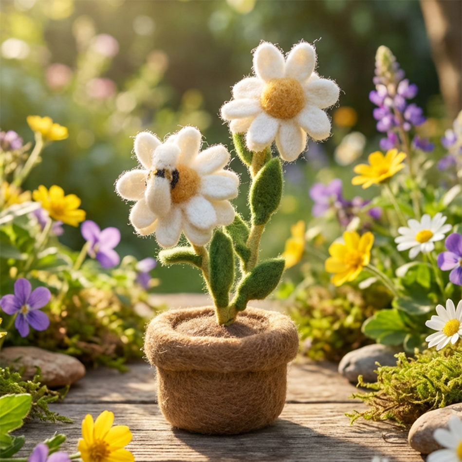 Felt Dazy Daisy Standing Spring flower Decoration - handmade felt decoration - 100% wool by Felt So Good