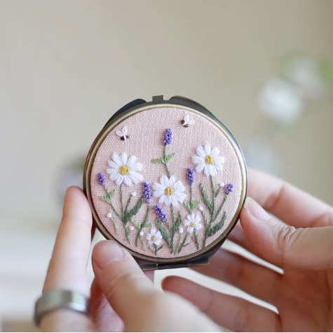 Floral Embroidered Jewelry Box with Mirror - Floral Pink
