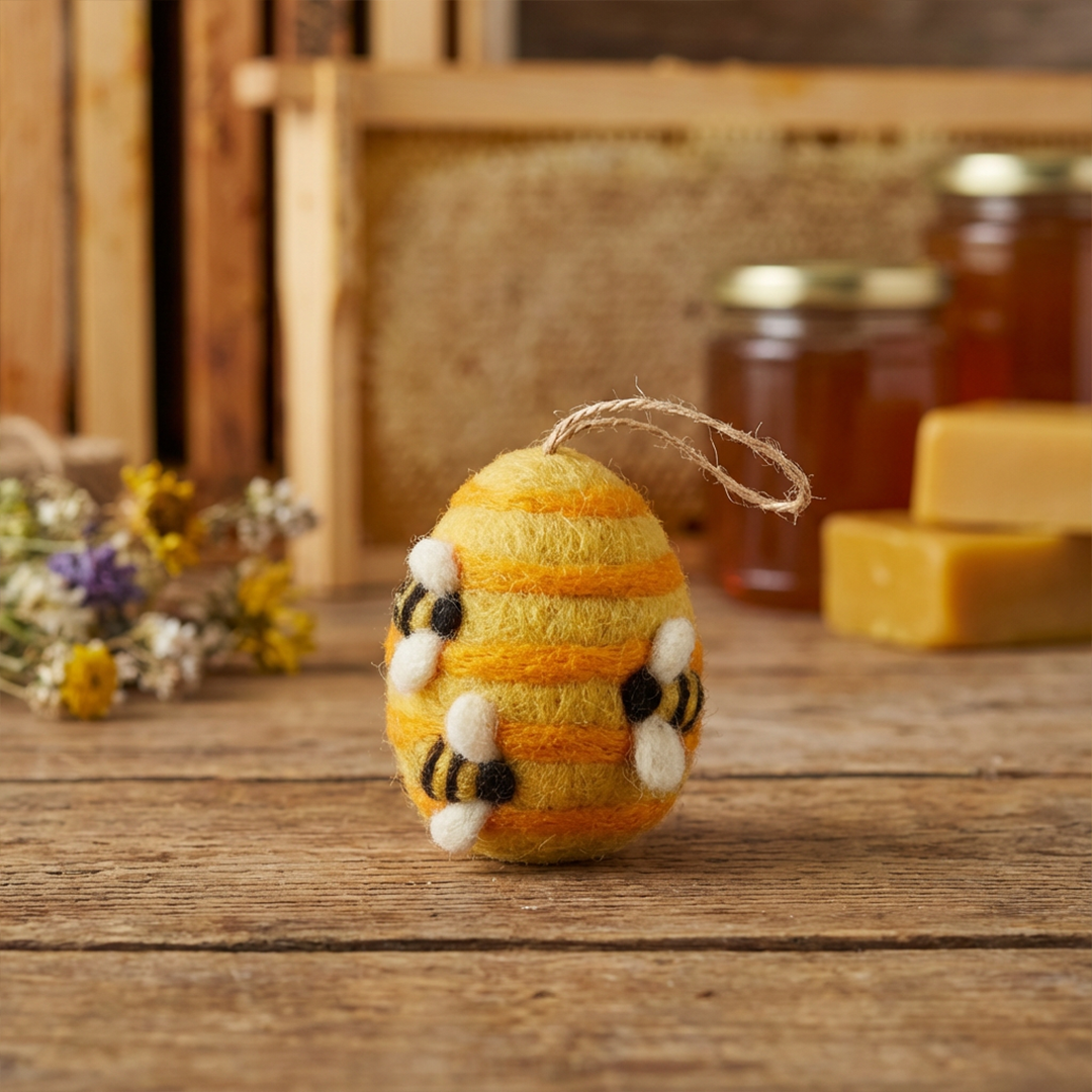 Felt Busy Beehive Hanging Decoration - handmade felt decoration - 100% wool by Felt So Good
