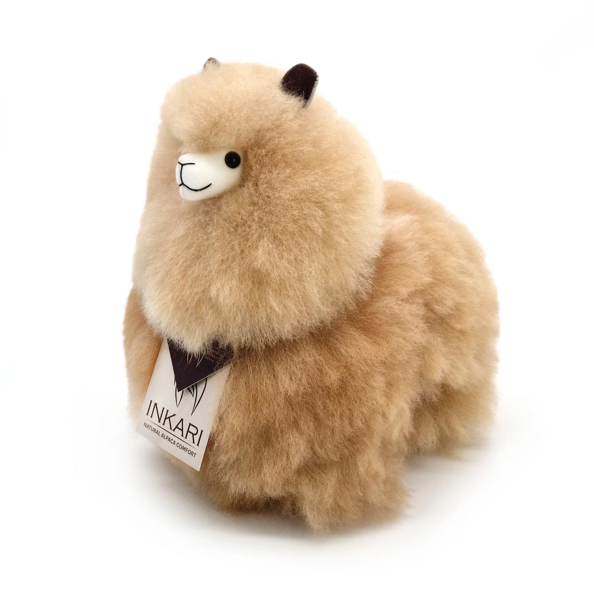 Sandstone INKARI Natural alpaca stuffed animal — small 23 cm size, soft fluffy alpaca wool