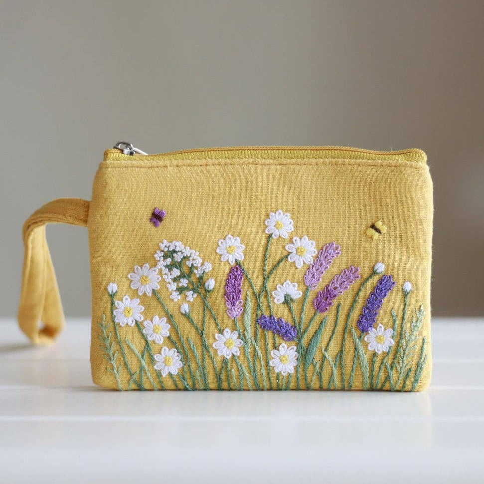Hand Embroidered Coin Purse Wristlet | Floral by Finer Embroidery
