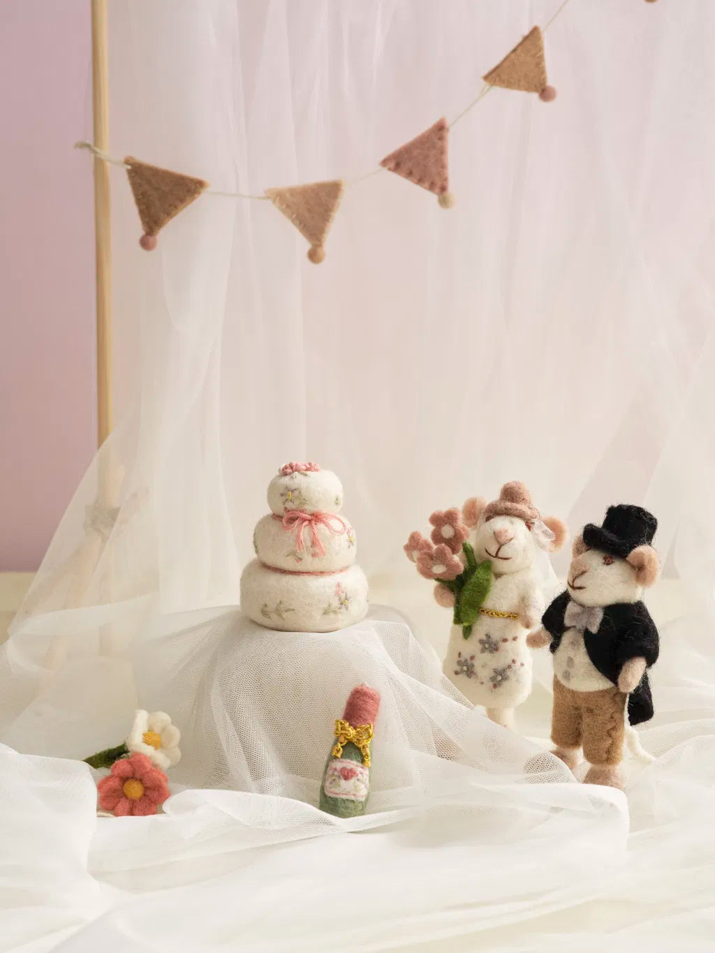 Topo in Feltro di Lana | Gry & Sif - Piccolo Topo Sposo Bianco