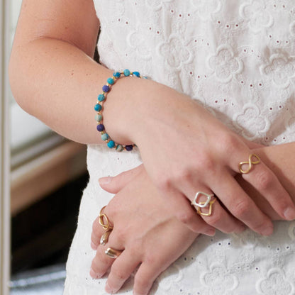 Azurinė taškuota Kantha apyrankė