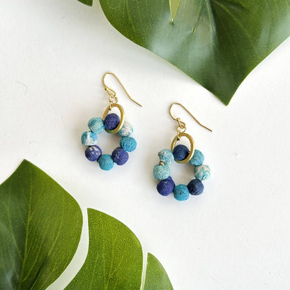 Handmade Kantha Azure Orbital Earrings by WorldFinds