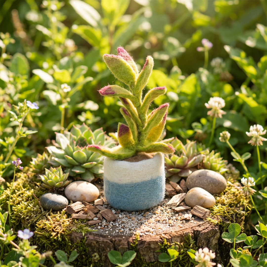 Rankų darbo veltiniai „Happy“ kambariniai augalai — dirbtinis kaktusas