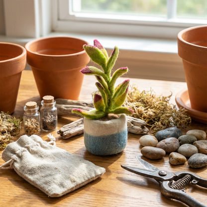Rankų darbo veltiniai „Happy“ kambariniai augalai — dirbtinis kaktusas