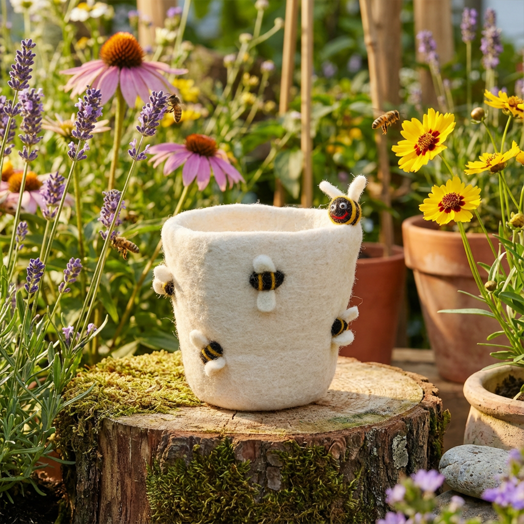 Felt Honey Bee Plant Pot Home Decoration - eco-friendly planter - 100% wool by Felt So Good