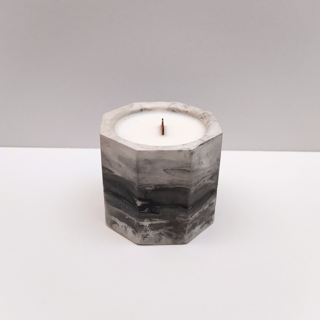 Fragrant Soya Candle in Handmade Concrete Holder - Octagon | Aurora4UA 🇺🇦