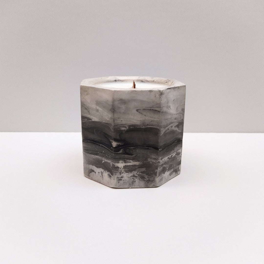 Fragrant Soya Candle in Handmade Concrete Holder - Octagon | Aurora4UA 🇺🇦