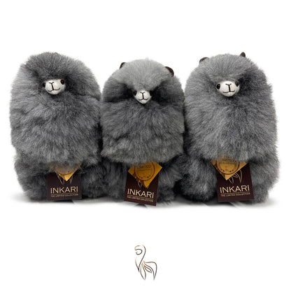 Silver Wolf INKARI Limited Edition alpaca stuffed animal — handmade alpaca wool plush from Peru, hypoallergenic and cruelty-free