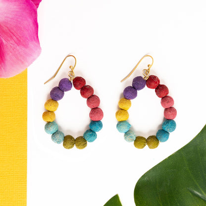 Handmade Colorblock Kantha Teardrop Earrings - Brights by WorldFinds