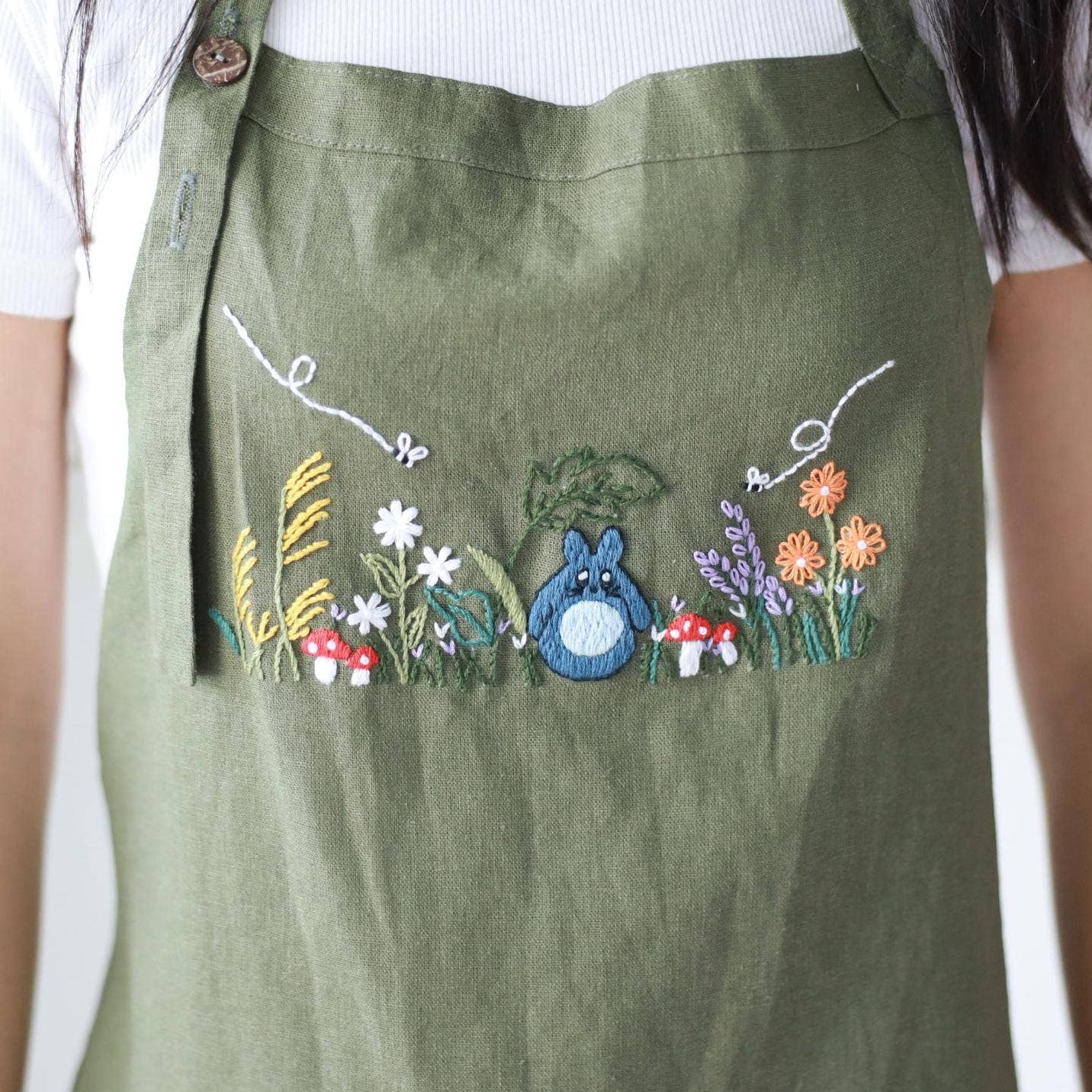 Hand Embroidered Linen Apron - Forest Garden