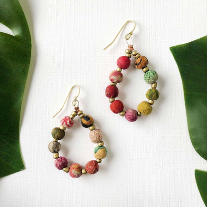 Handmade Kantha Beaded Teardrop Earrings by WorldFinds