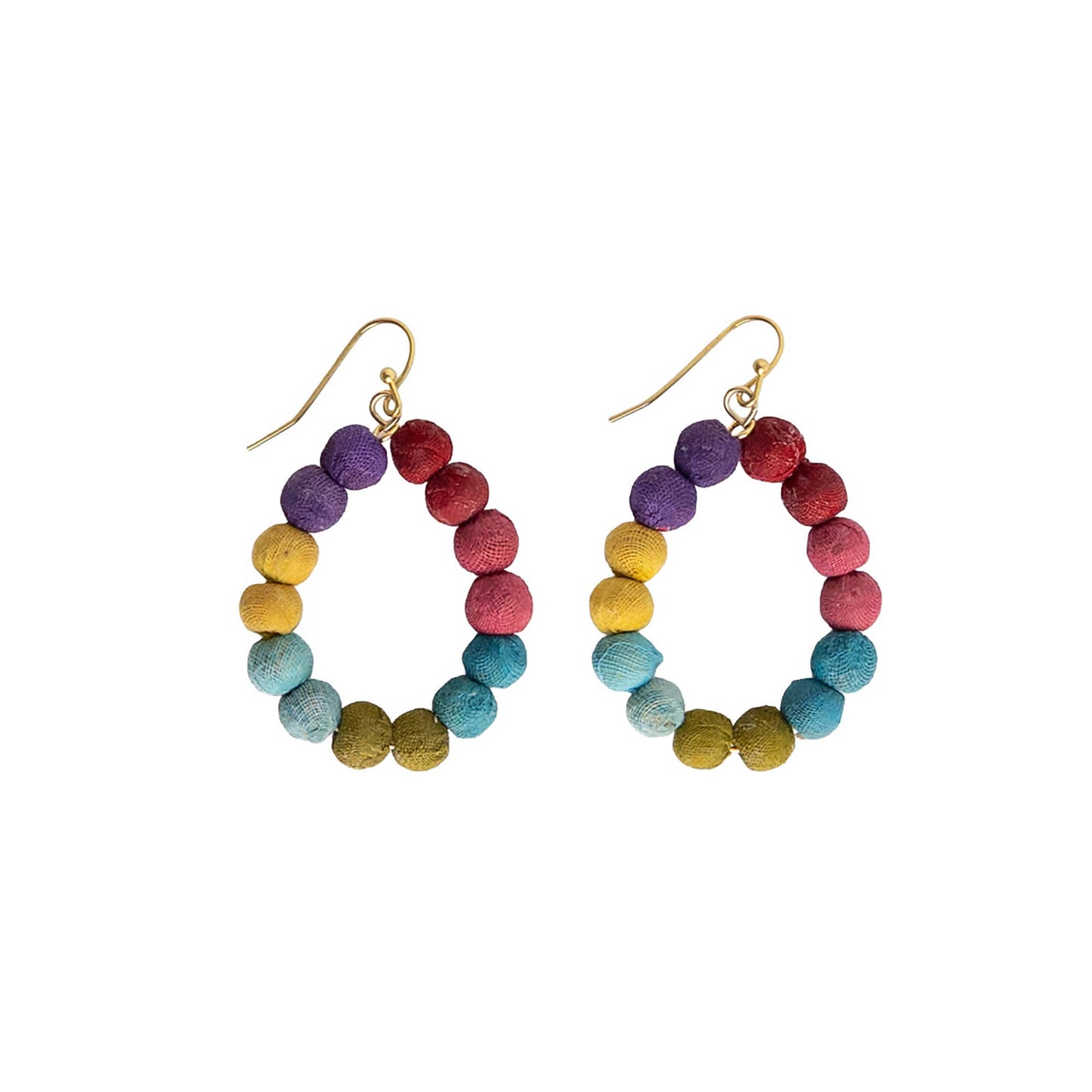 Väriblokki-Kantha-pisarakorvakorut - kirkkaat sävyt