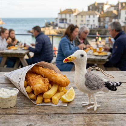 Handgemaakte zeemeeuwhanger van naaldvilt