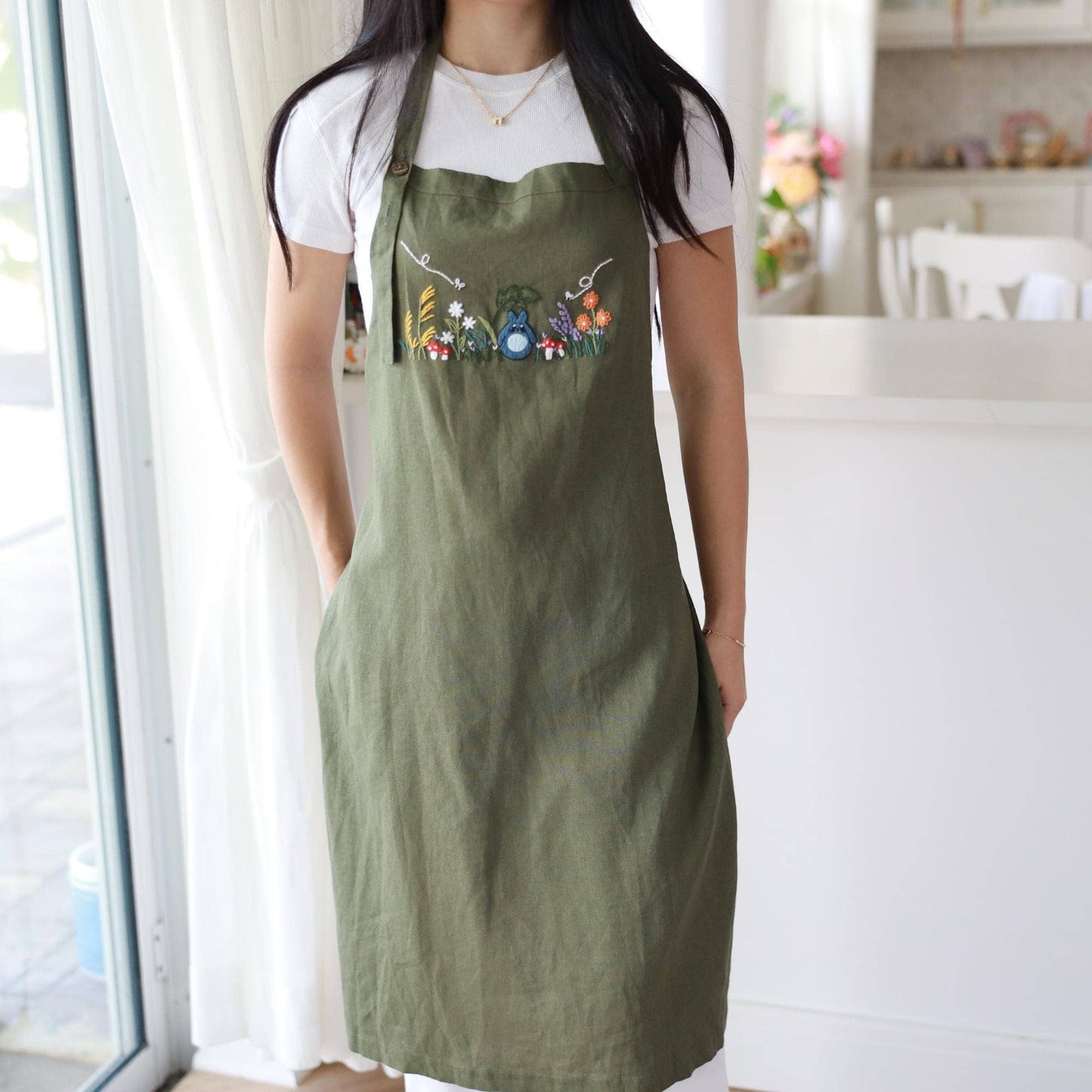 Hand Embroidered Linen Apron | Forest Garden by Finer Embroidery