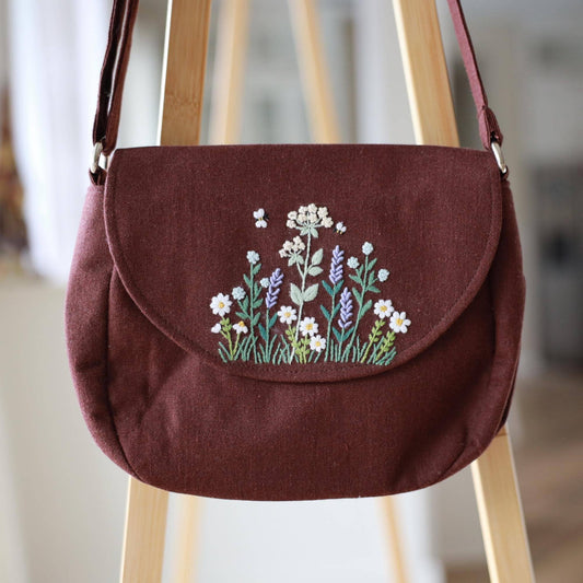 Hand Embroidered Crossbody Bag | Brown Wildflower by Finer Embroidery