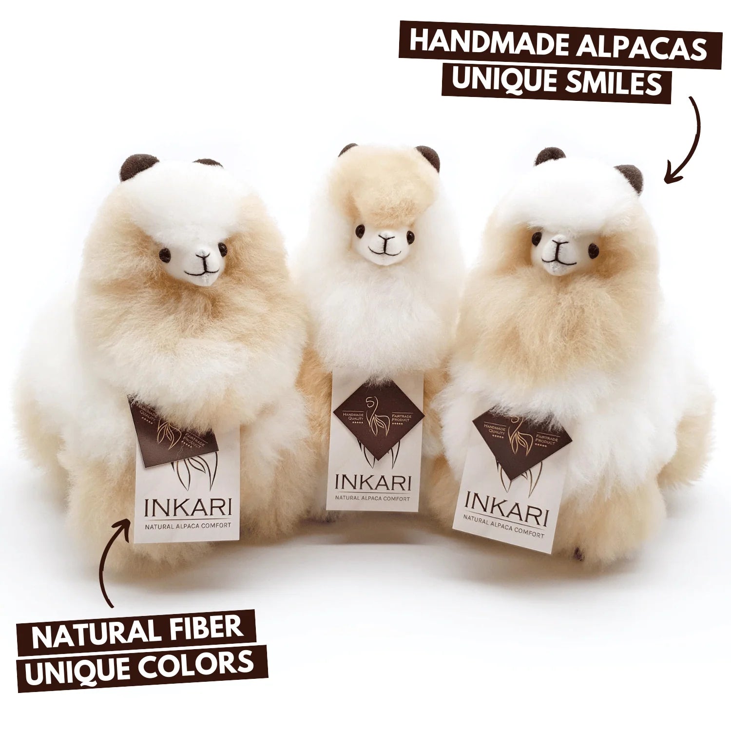 Vanilla INKARI Natural alpaca stuffed animal — medium 32 cm size, handcrafted in Peru