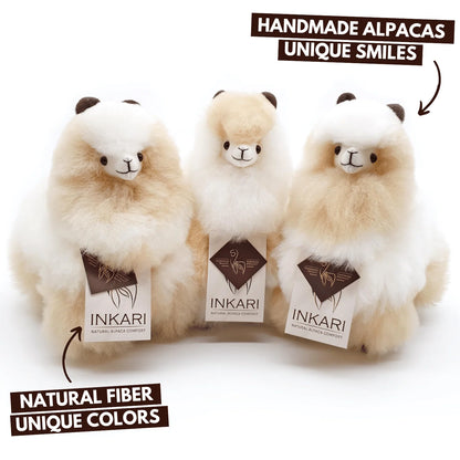 Vanilla INKARI Natural alpaca stuffed animal — medium 32 cm size, handcrafted in Peru