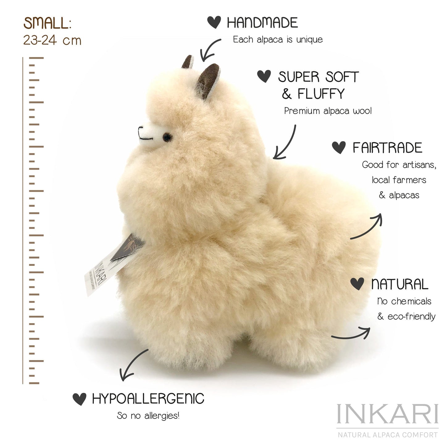 Alpaca Stuffed Animal - Small (23 cm) | INKARI Natural - Blond-INKARI-RAUHA Crafts