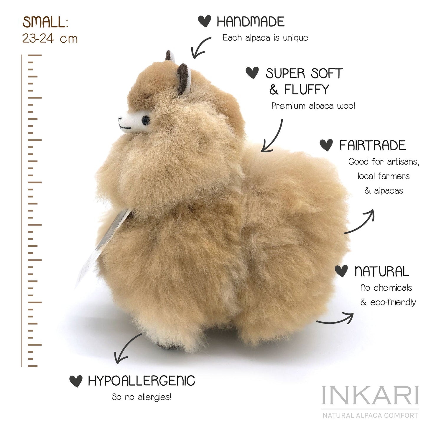 Alpaca Stuffed Animal - Small (23 cm) | INKARI Natural - Sandstone-INKARI-RAUHA Crafts