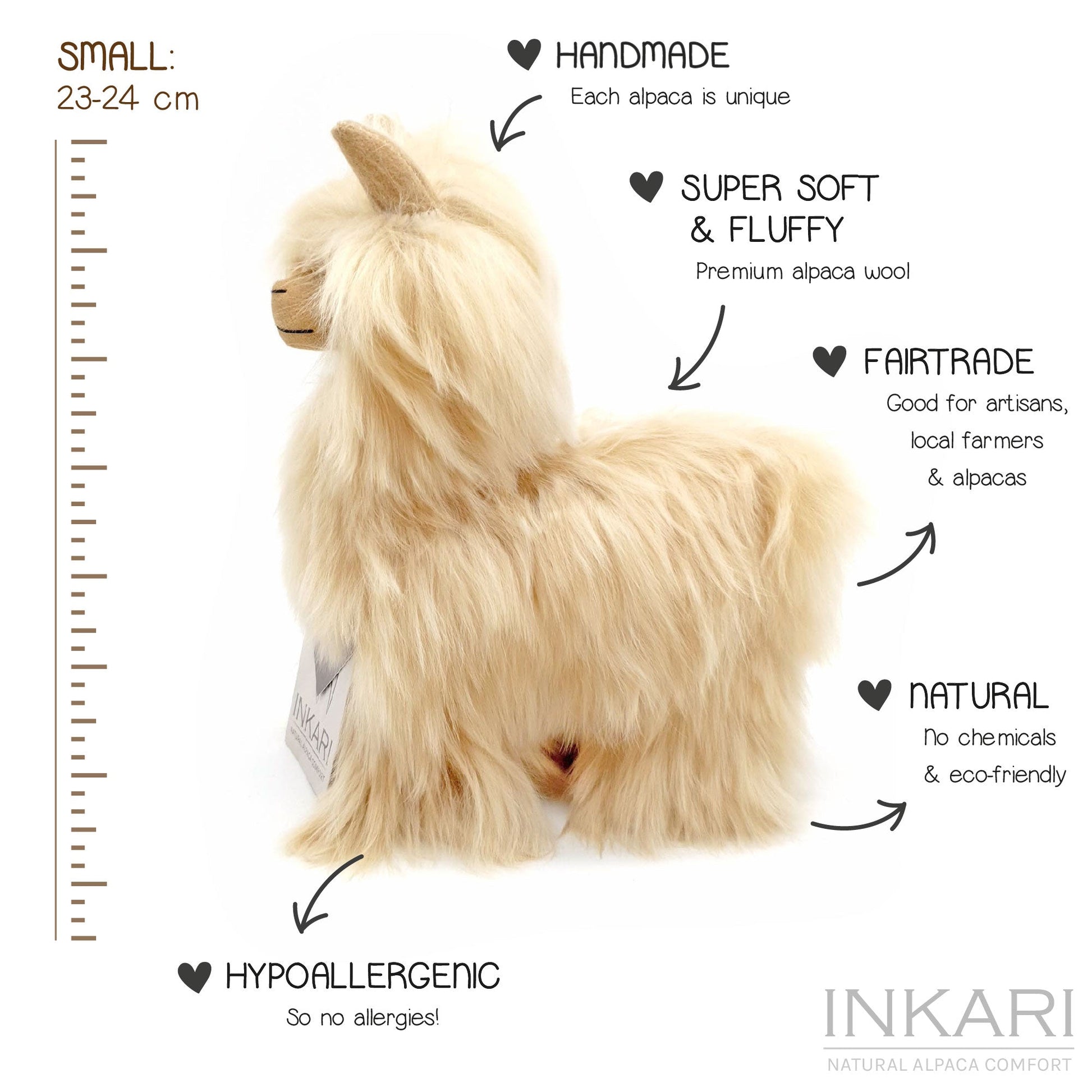 Alpaca Stuffed Animal - Small (23 cm) | INKARI Suri Naturals - Sahara-INKARI-RAUHA Crafts