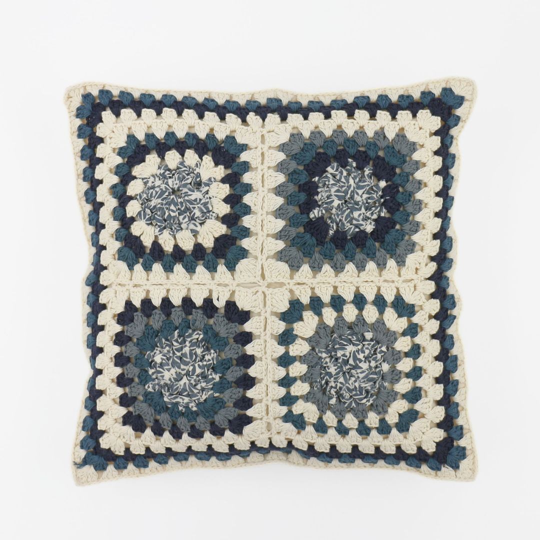 Boho Square Crochet Cushion Cover  Indigo