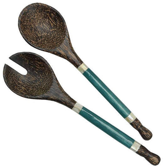Capiz & Palm Wood Servers, Small: Teal-Salad Server-Balizen by zen zen garden home-RAUHA Crafts