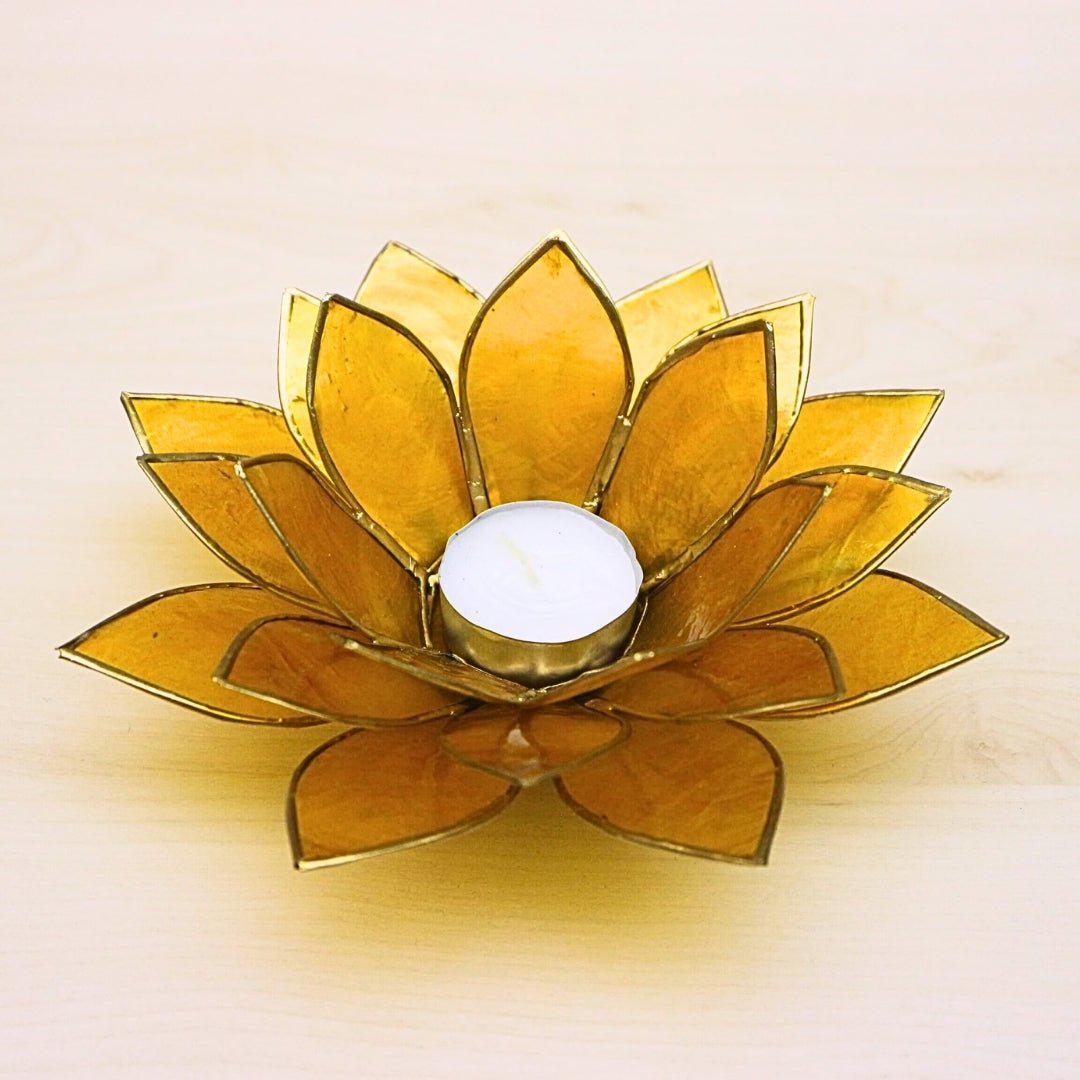 Capiz Tealight Candle Holder | Lotus - Large - Yellow-RAUHA Crafts-RAUHA Crafts