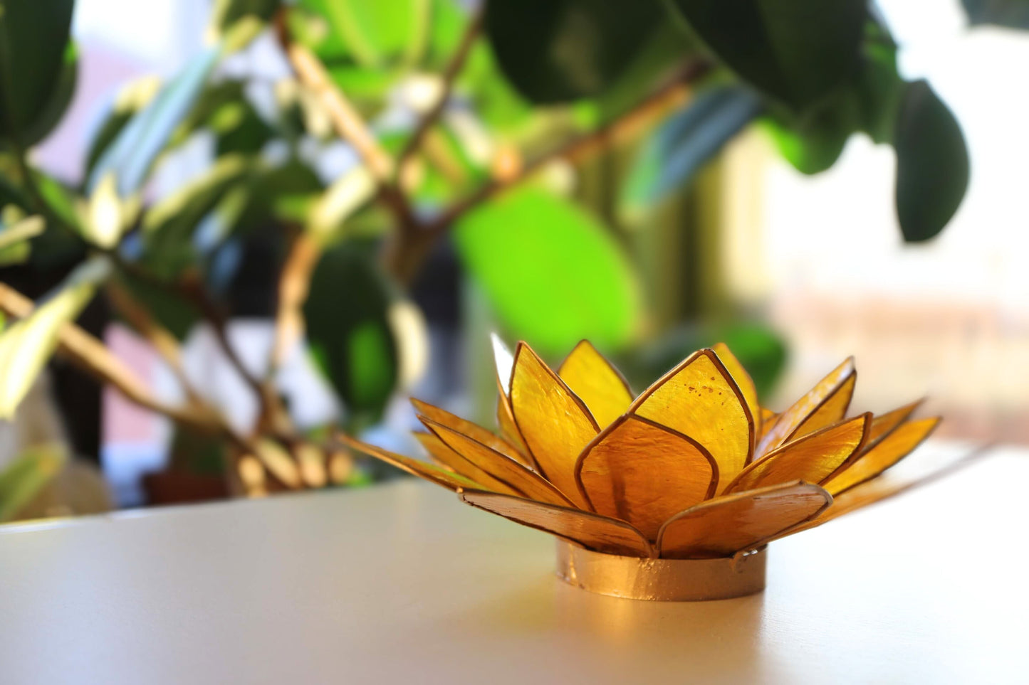 Capiz Tealight Candle Holder | Lotus - Large - Yellow-RAUHA Crafts-RAUHA Crafts