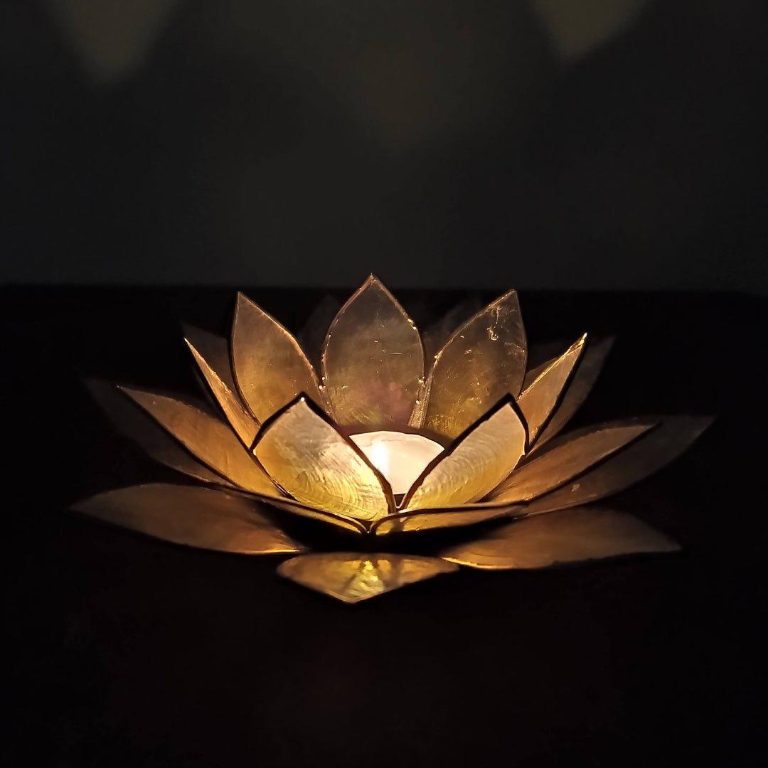 Capiz Tealight Candle Holder | Lotus - Large - Yellow/Natural-RAUHA Crafts-RAUHA Crafts