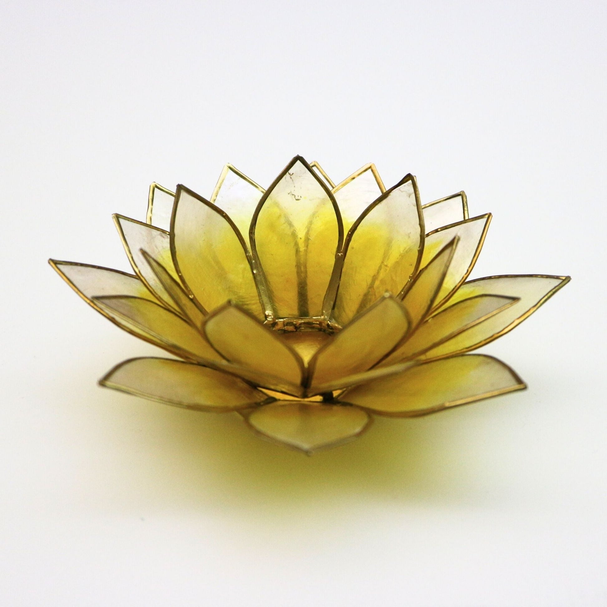 Capiz Tealight Candle Holder | Lotus - Large - Yellow/Natural-RAUHA Crafts-RAUHA Crafts