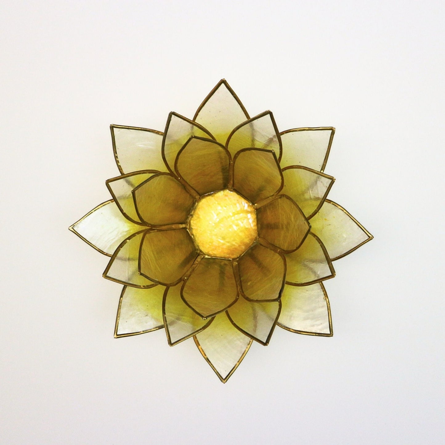 Capiz Tealight Candle Holder | Lotus - Large - Yellow/Natural-RAUHA Crafts-RAUHA Crafts