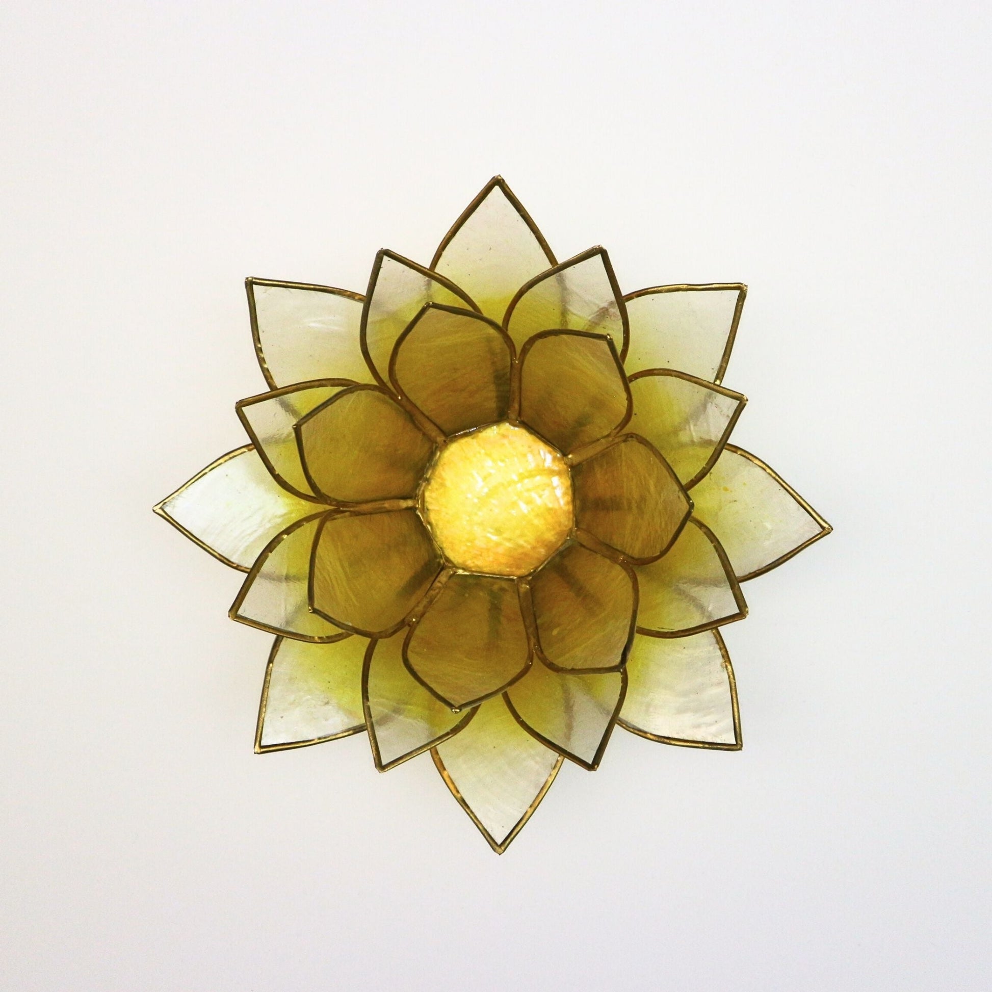 Capiz Tealight Candle Holder | Lotus - Large - Yellow/Natural-RAUHA Crafts-RAUHA Crafts