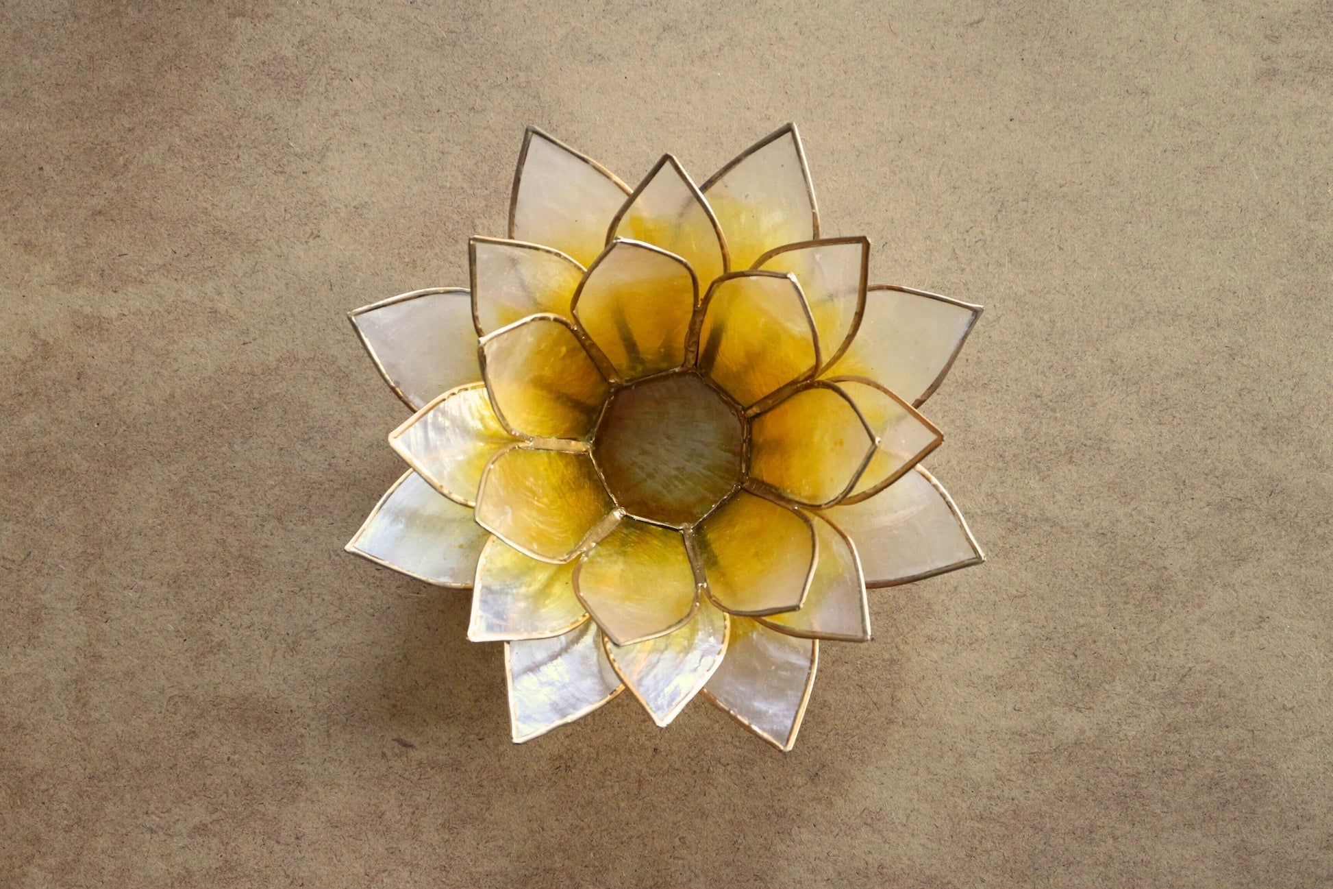 Capiz Tealight Candle Holder | Lotus - Large - Yellow/Natural-RAUHA Crafts-RAUHA Crafts