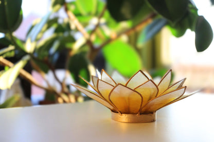 Capiz Tealight Candle Holder | Lotus - Large - Yellow/Natural-RAUHA Crafts-RAUHA Crafts