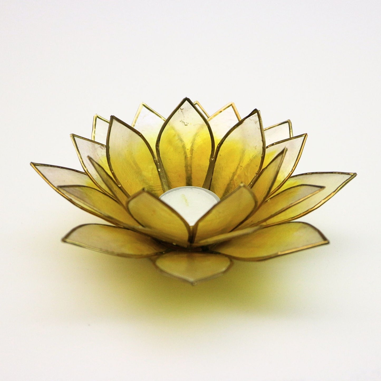 Capiz Tealight Candle Holder | Lotus - Large - Yellow/Natural-RAUHA Crafts-RAUHA Crafts