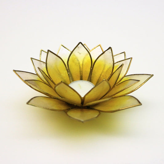 Capiz Tealight Candle Holder | Lotus - Large - Yellow/Natural-RAUHA Crafts-RAUHA Crafts