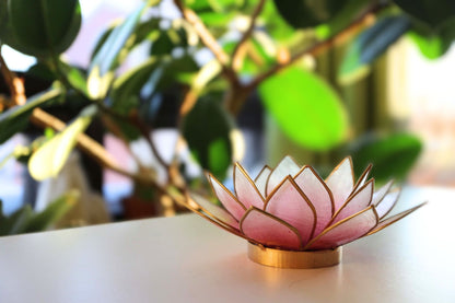 Capiz Tealight Candle Holder | Lotus - Pink/Natural-RAUHA Crafts-RAUHA Crafts