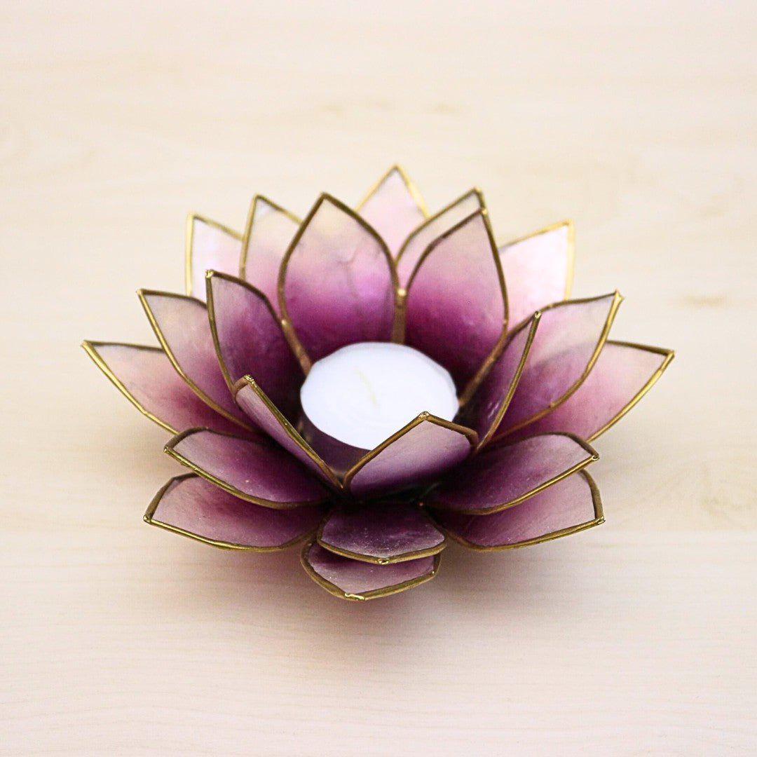 Capiz Tealight Candle Holder | Lotus - Purple/Natural-RAUHA Crafts-RAUHA Crafts