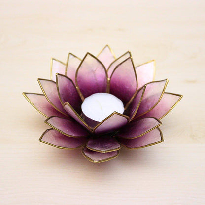 Capiz Tealight Candle Holder | Lotus - Purple/Natural-RAUHA Crafts-RAUHA Crafts