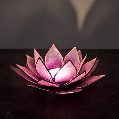 Capiz Tealight Candle Holder | Lotus - Purple/Natural-RAUHA Crafts-RAUHA Crafts