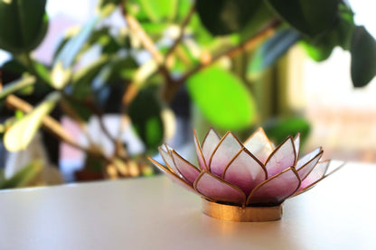 Capiz Tealight Candle Holder | Lotus - Purple/Natural-RAUHA Crafts-RAUHA Crafts