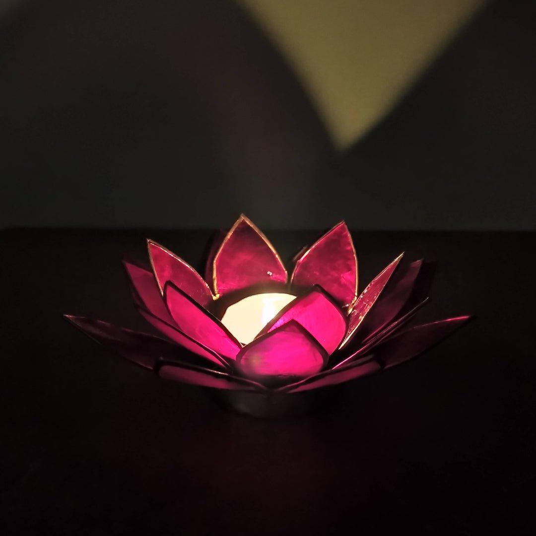 Capiz Tealight Candle Holder | Lotus - Red-RAUHA Crafts-RAUHA Crafts