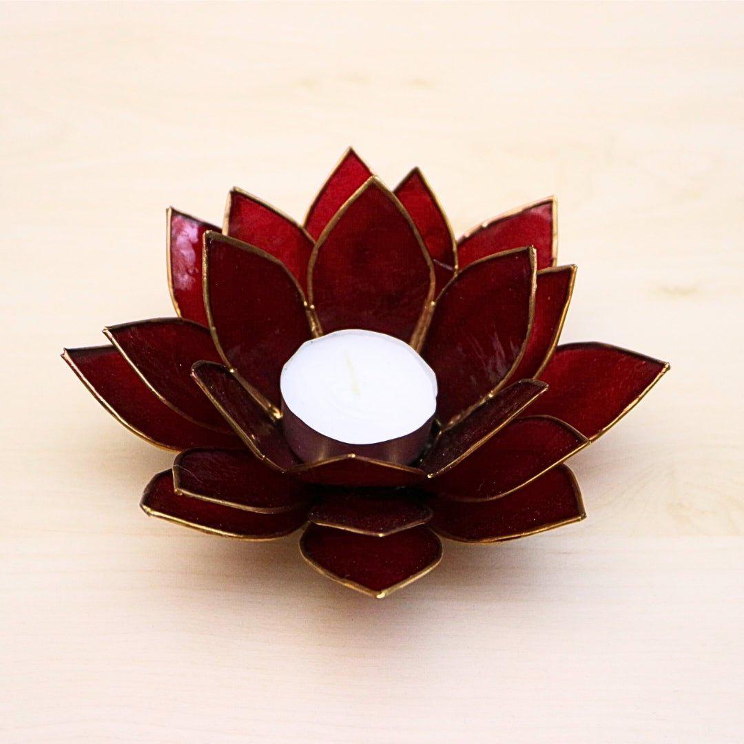 Capiz Tealight Candle Holder | Lotus - Red-RAUHA Crafts-RAUHA Crafts