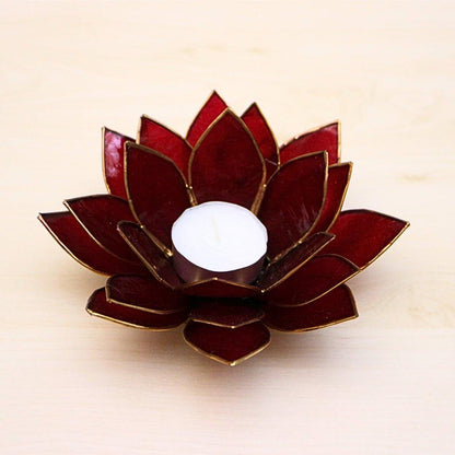 Capiz Tealight Candle Holder | Lotus - Red-RAUHA Crafts-RAUHA Crafts