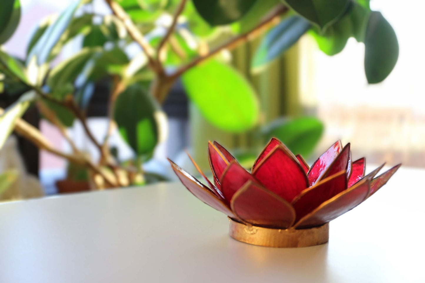 Capiz Tealight Candle Holder | Lotus - Red-RAUHA Crafts-RAUHA Crafts