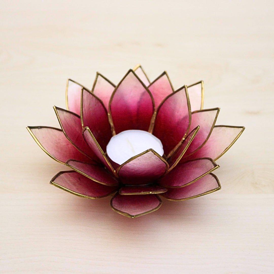 Capiz Tealight Candle Holder | Lotus - Red/Natural-RAUHA Crafts-RAUHA Crafts