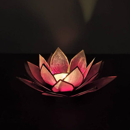 Capiz Tealight Candle Holder | Lotus - Red/Natural-RAUHA Crafts-RAUHA Crafts