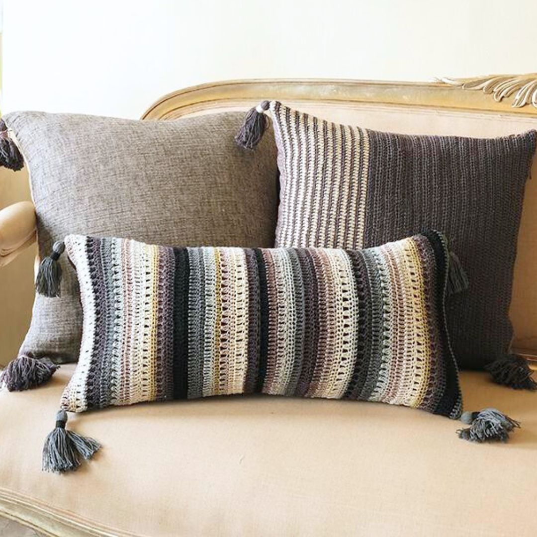 Confetti Stripe Crochet Cushion Covers: Dark Mix